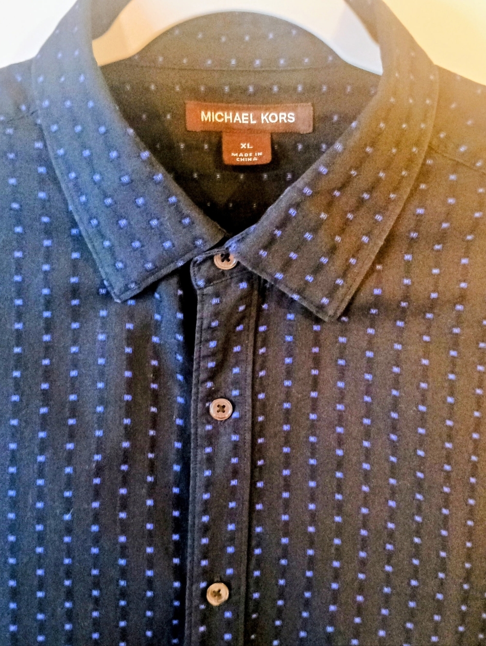 Michael Kors Men’s Dark Navy Shirt with Light Blue Micro-Dot Pattern